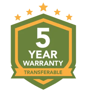 shield icon of a 5 year transferable warranty
